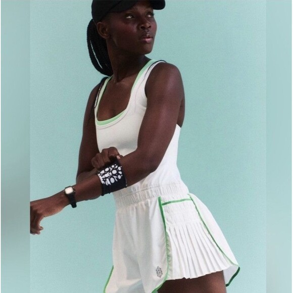 FP Movement Easy Tiger Shortsie Romper Tennis Pickleball Boho White Green XL